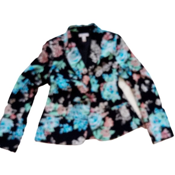 VINTAGE Blue Black Floral Skirt Suit Size Small - Picture 3 of 5